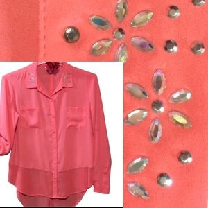CANDIES CORAL LONG SLEEVE TOP SEQUINS XL LAYERS